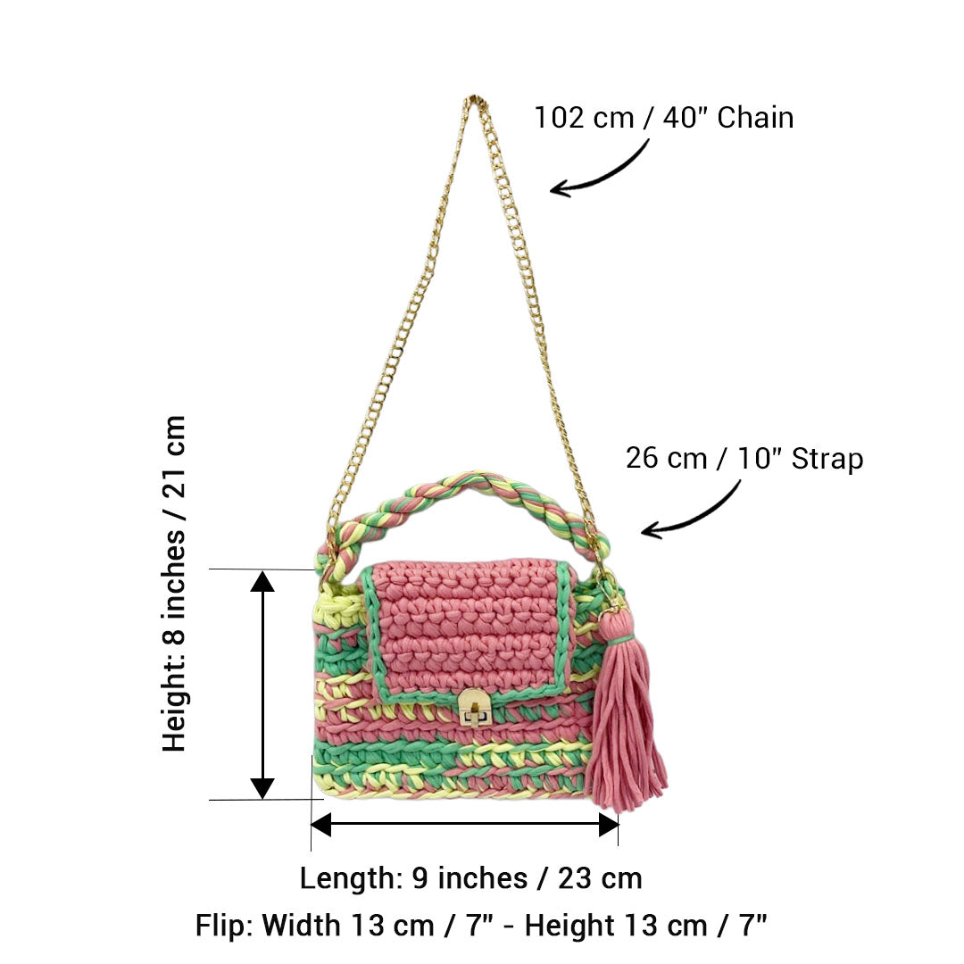 Image of Crochet Purse | Pink-Lime-Green / Hand or Shoulder Carry