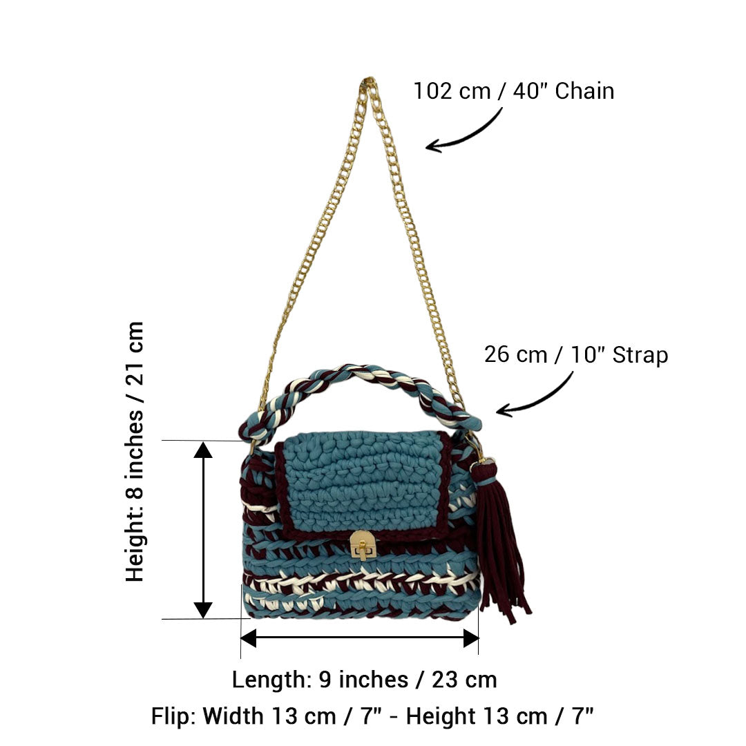Image of Crochet Purse | Burgundy-Blue-White / Hand or Shoulder Carry