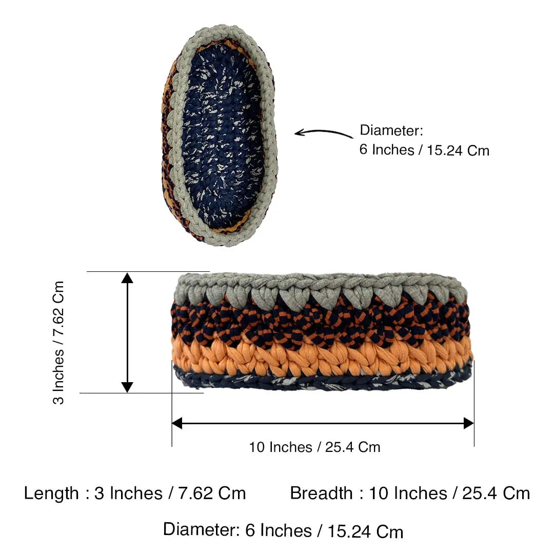 Image of Oval Crochet Basket Peach Navy Grey