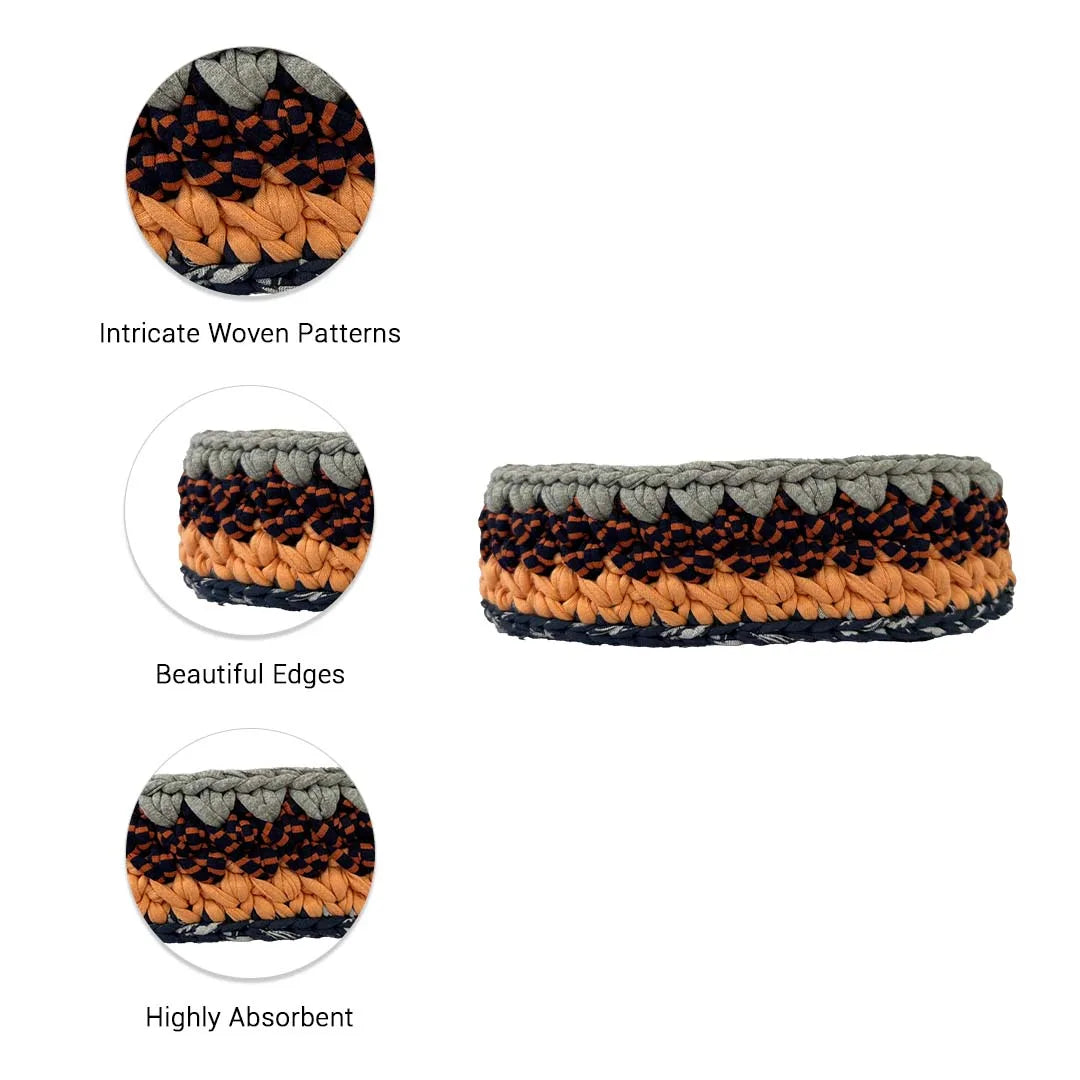 Image of Oval Crochet Basket Peach Navy Grey
