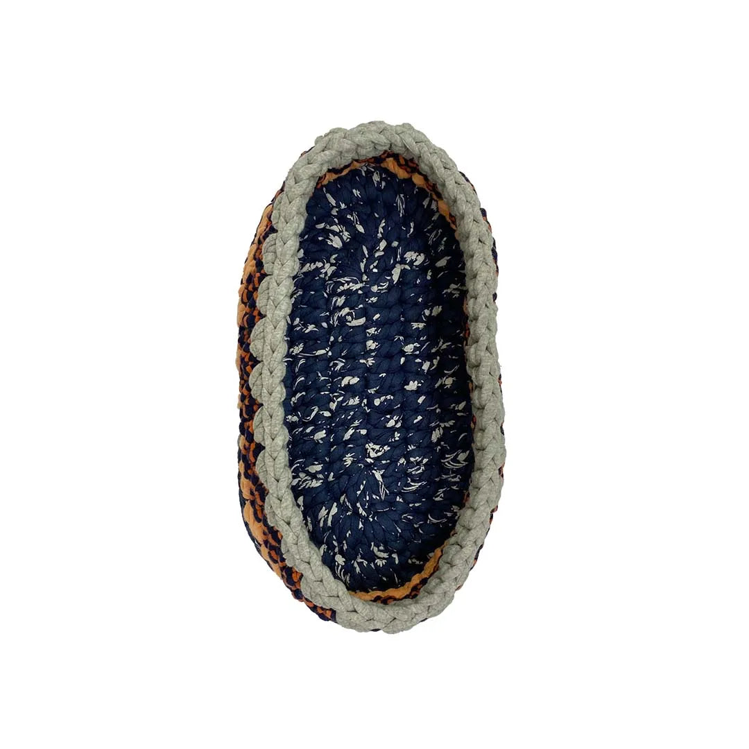 Image of Oval Crochet Basket Peach Navy Grey