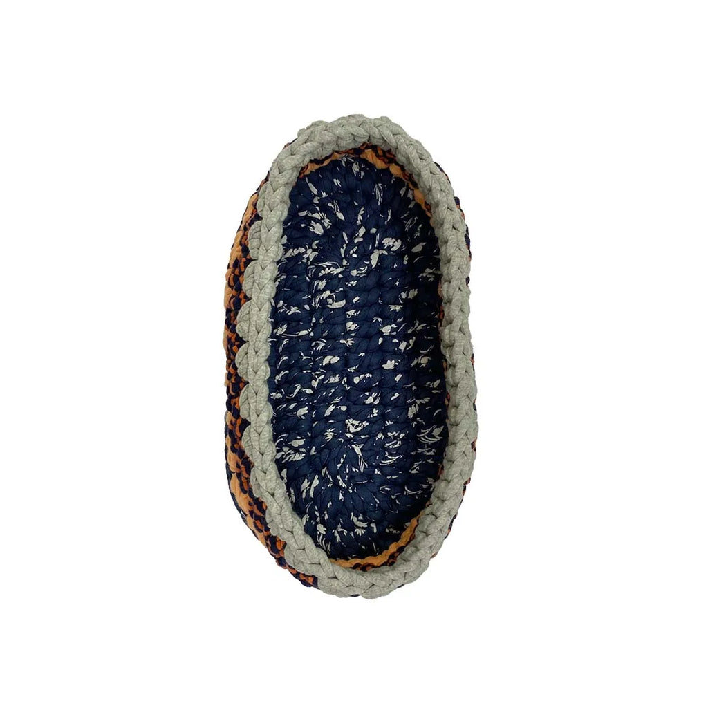 Oval Crochet Basket Peach Navy Grey
