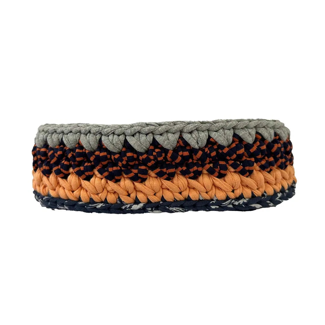 Image of Oval Crochet Basket Peach Navy Grey