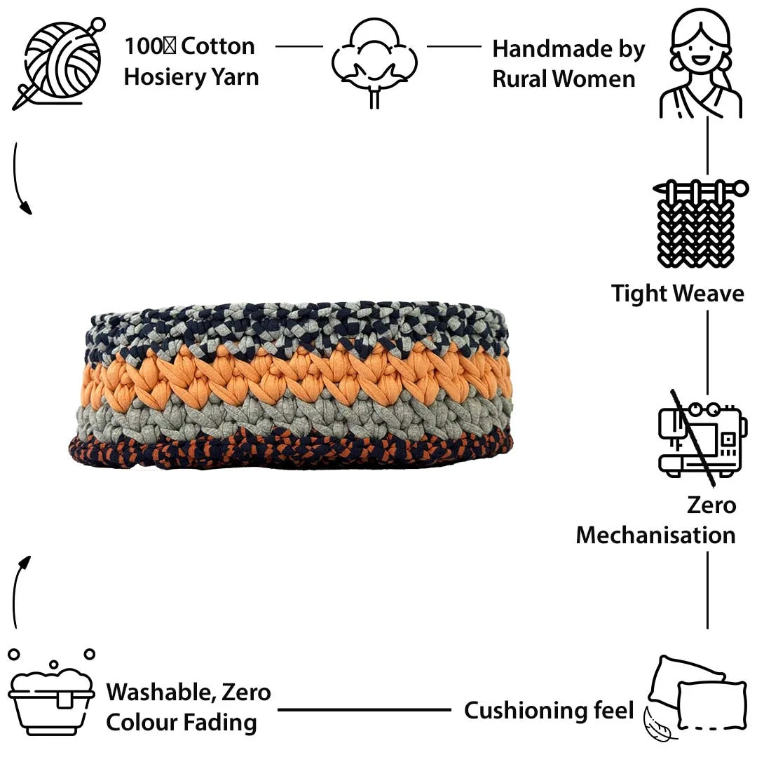 Image of Oval Crochet Basket Peach Navy Grey Mixed color