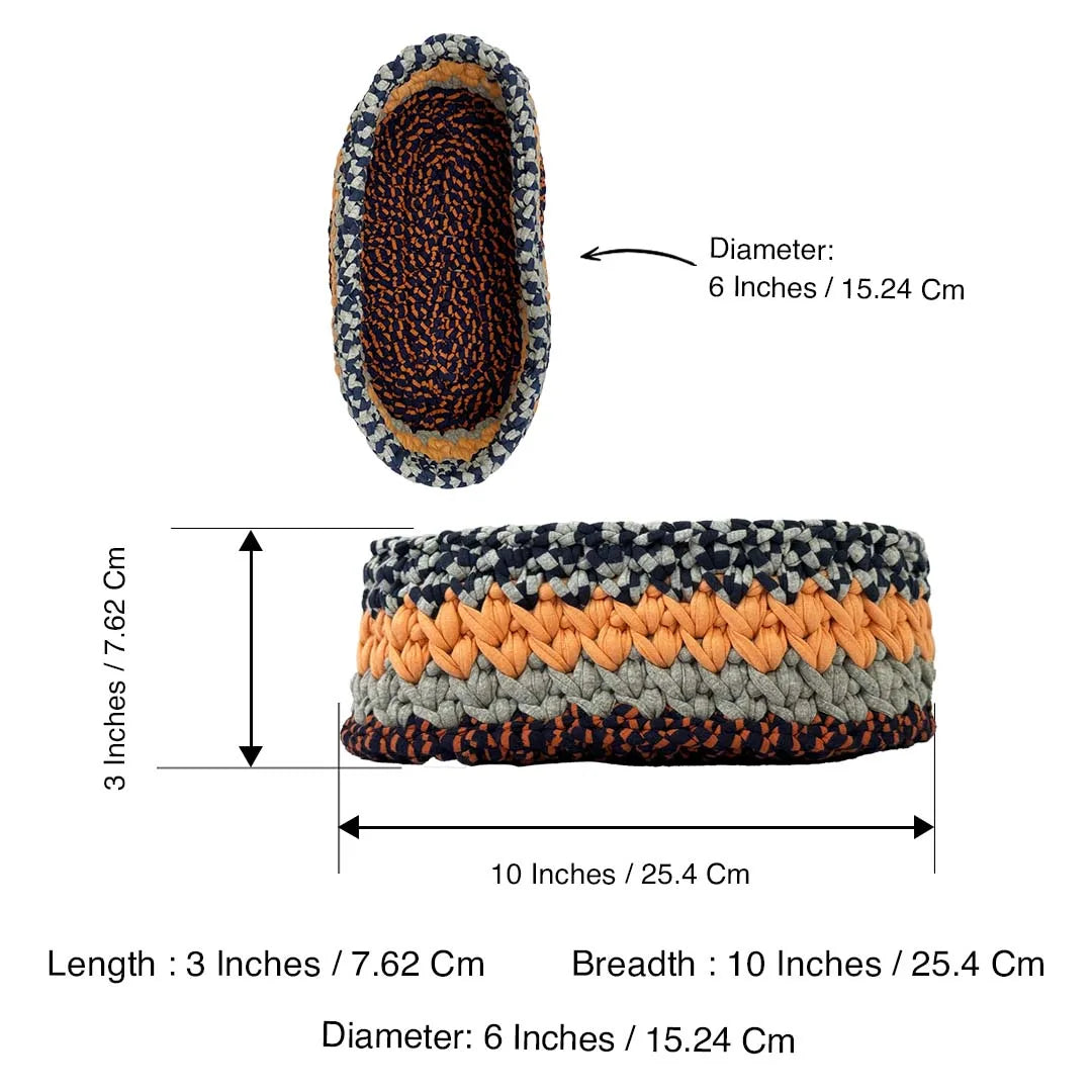 Image of Oval Crochet Basket Peach Navy Grey Mixed color