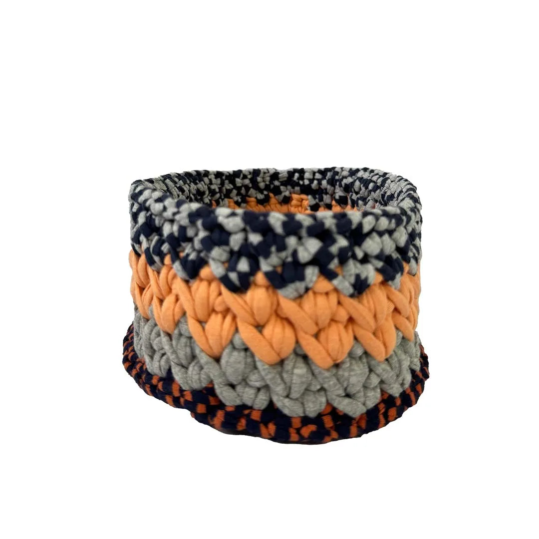 Image of Oval Crochet Basket Peach Navy Grey Mixed color
