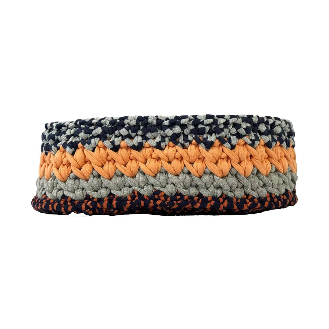 Image of Oval Crochet Basket Peach Navy Grey Mixed color
