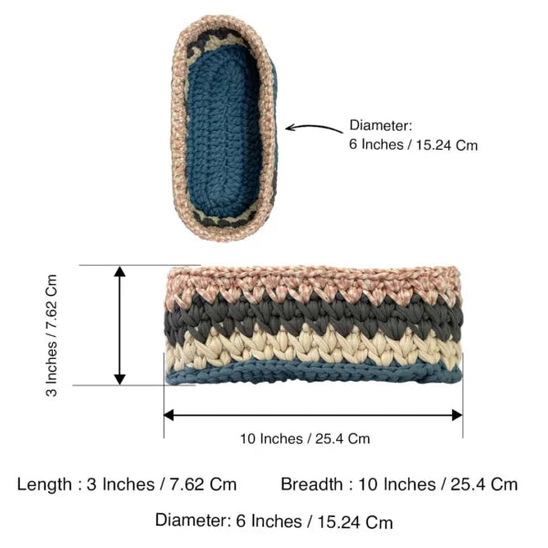 Image of Oval Crochet Basket Blue Pink Off White Grey