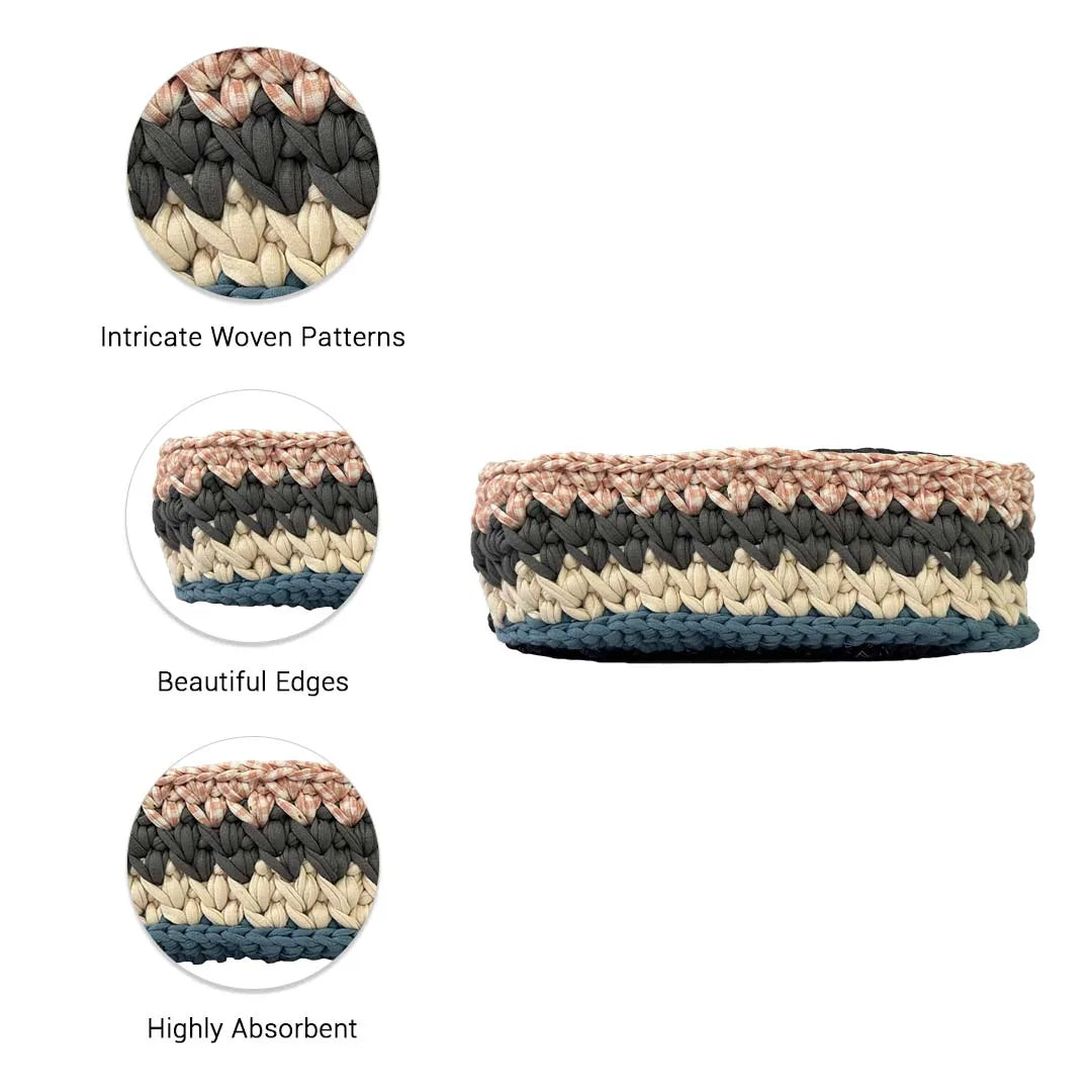 Image of Oval Crochet Basket Blue Pink Off White Grey