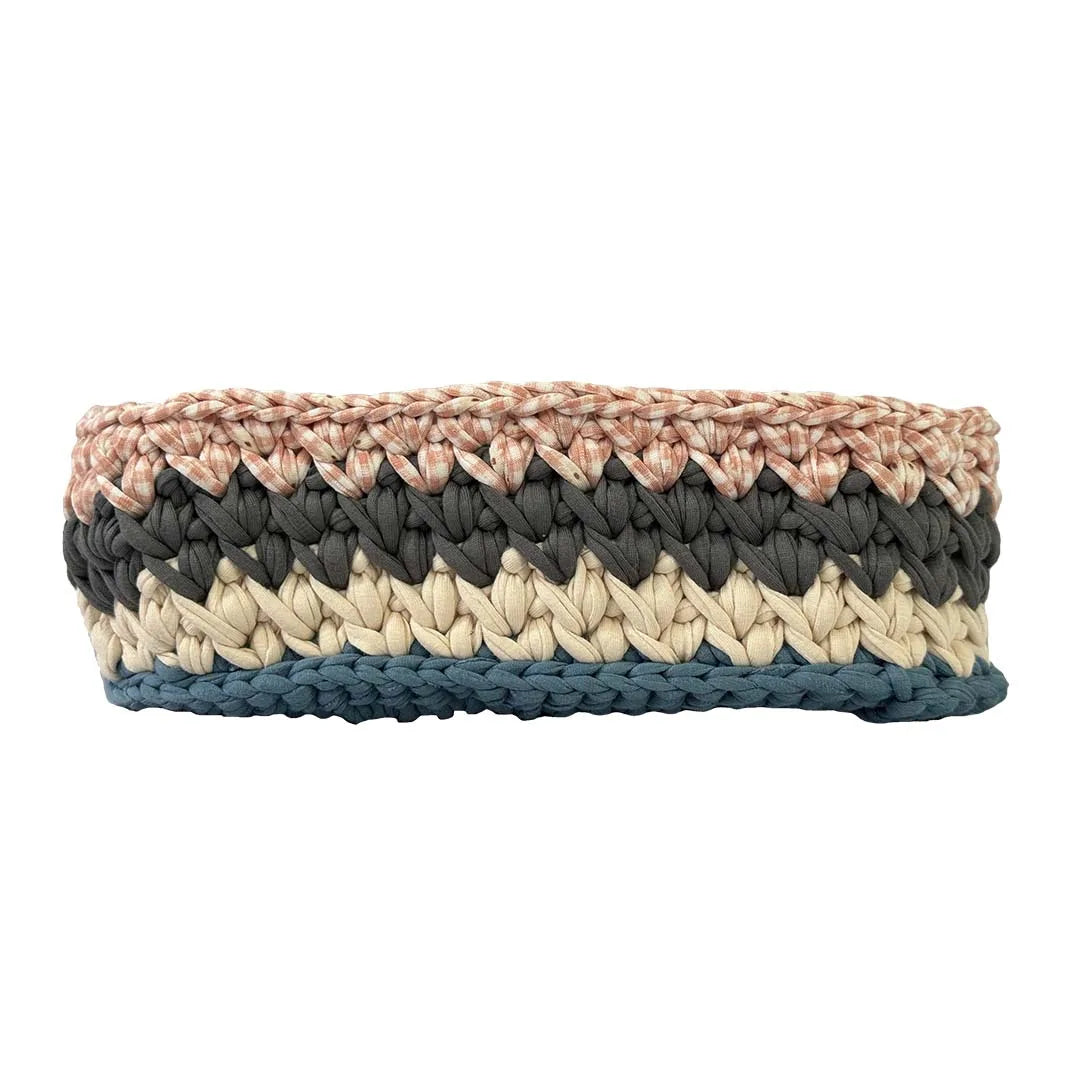 Image of Oval Crochet Basket Blue Pink Off White Grey