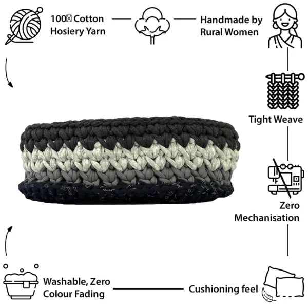 Image of Oval Crochet Basket Grey Silver Grey
