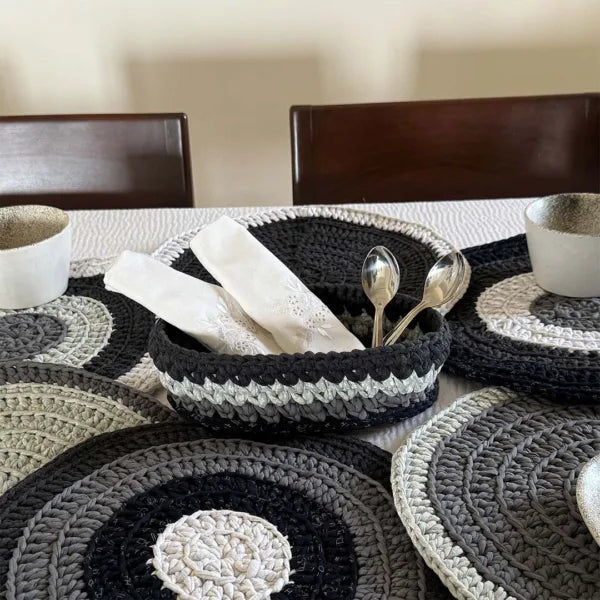 Image of Oval Crochet Basket Grey Silver Grey