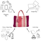 Macrame Tote Medium Size Pink Fuchsia Coral Salmon Shoulder and Hand carry