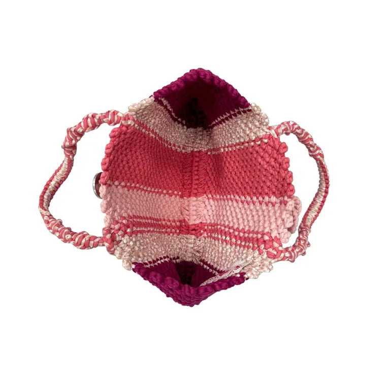 Image of Macrame Tote Medium Size Pink Fuchsia Coral Salmon Shoulder and Hand carry