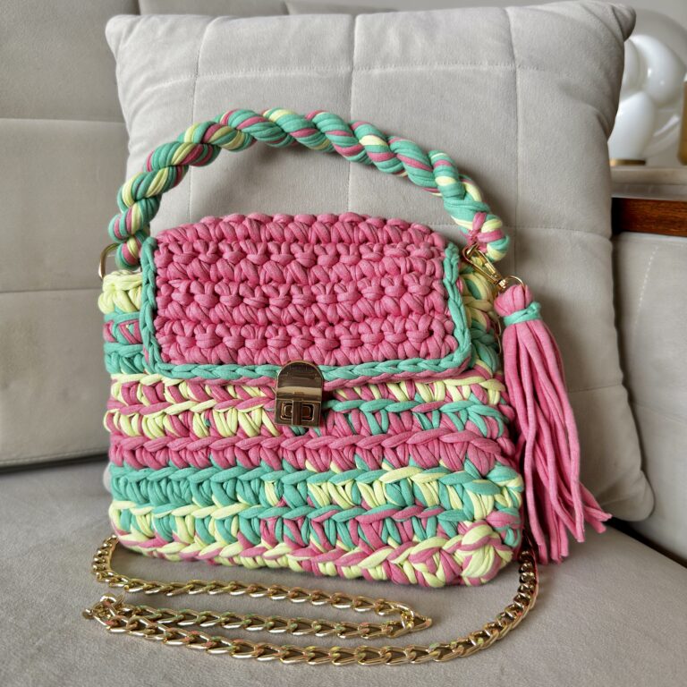 Image of Crochet Purse | Pink-Lime-Green / Hand or Shoulder Carry