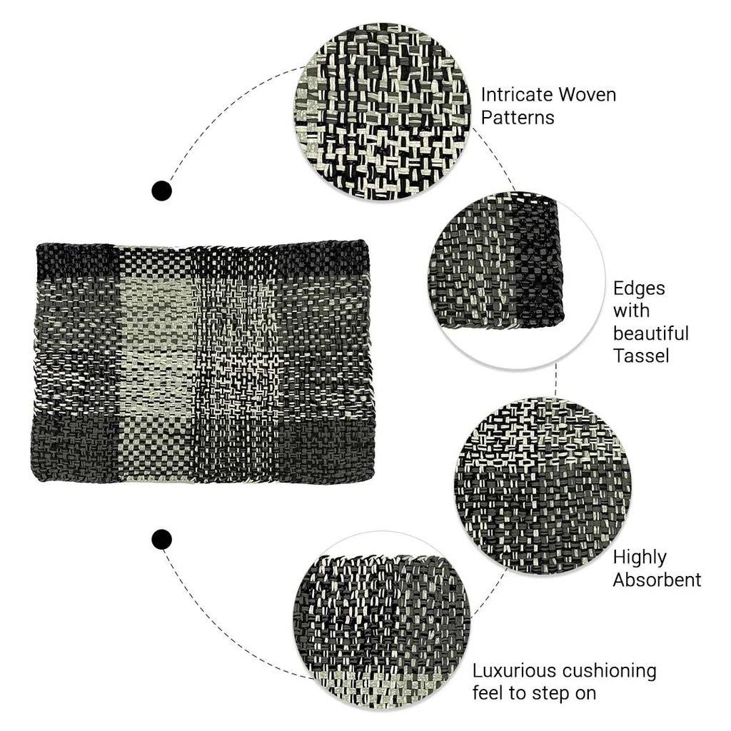 Braided Edged Floor Rug / Throw | Charcoal, Grey, Silver, Grey