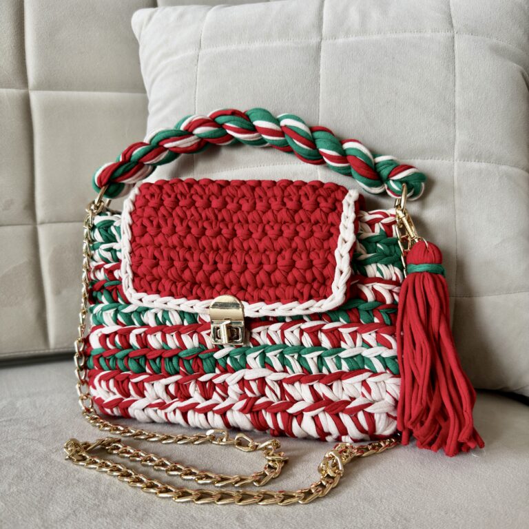 Image of Crochet Purse | Red-Green-White / Hand or Shoulder Carry