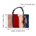 Macrame Tote Medium Size Red Navy Shoulder and Hand carry