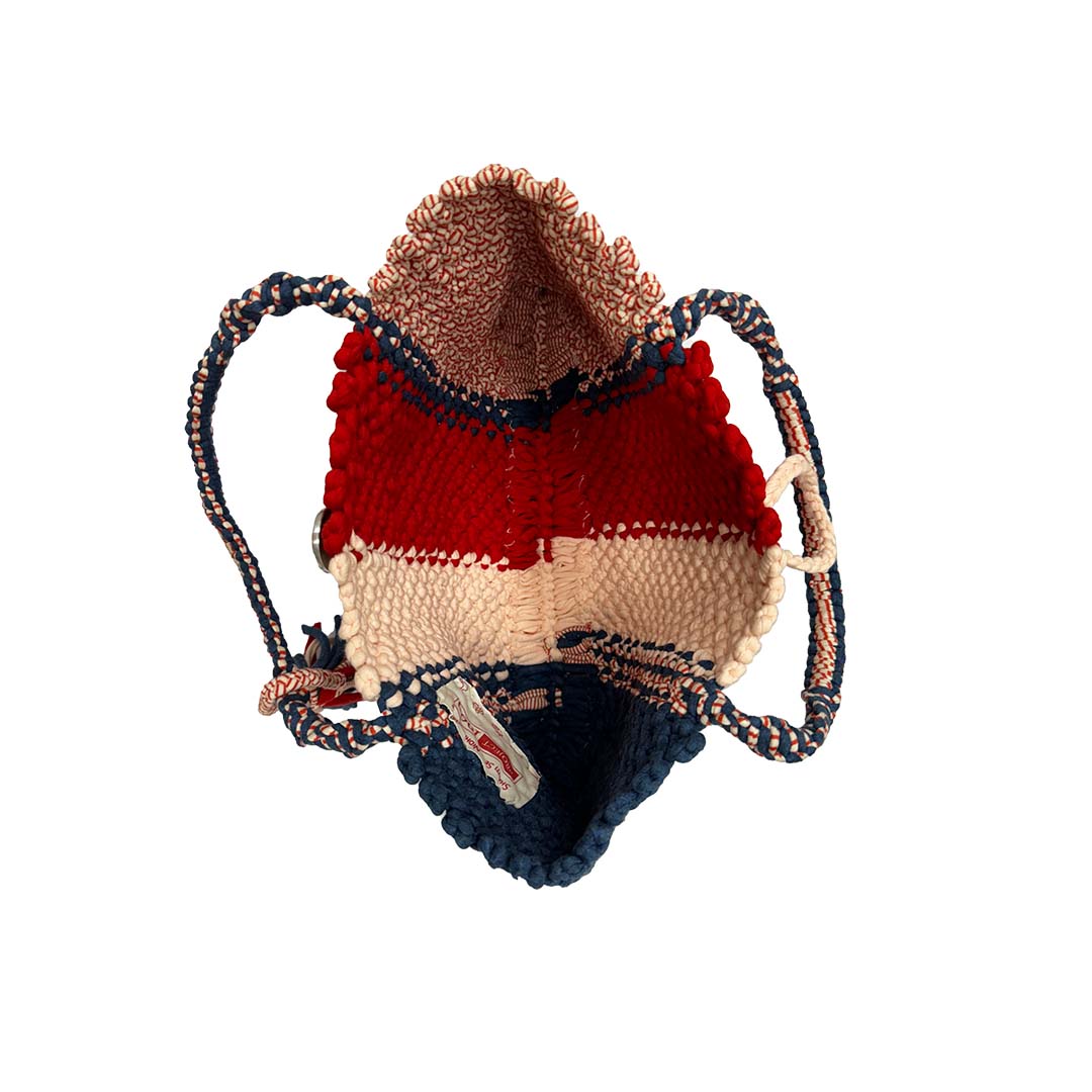 Image of Macrame Tote Medium Size Red Navy Shoulder and Hand carry