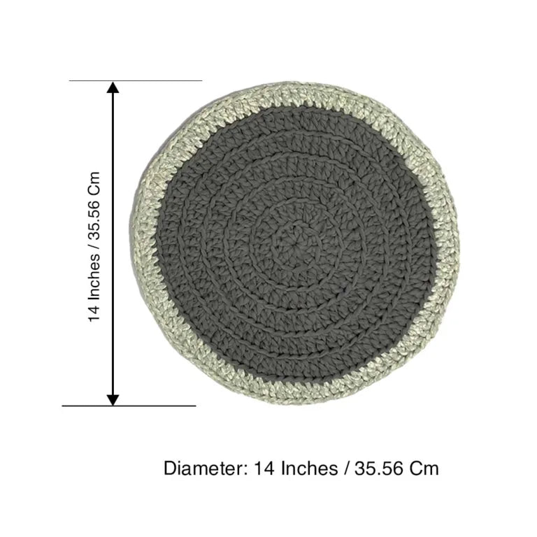 Image of Set of 6 Round Crochet Placemats / Dining Mats Charcoal Grey Silver Grey Premium