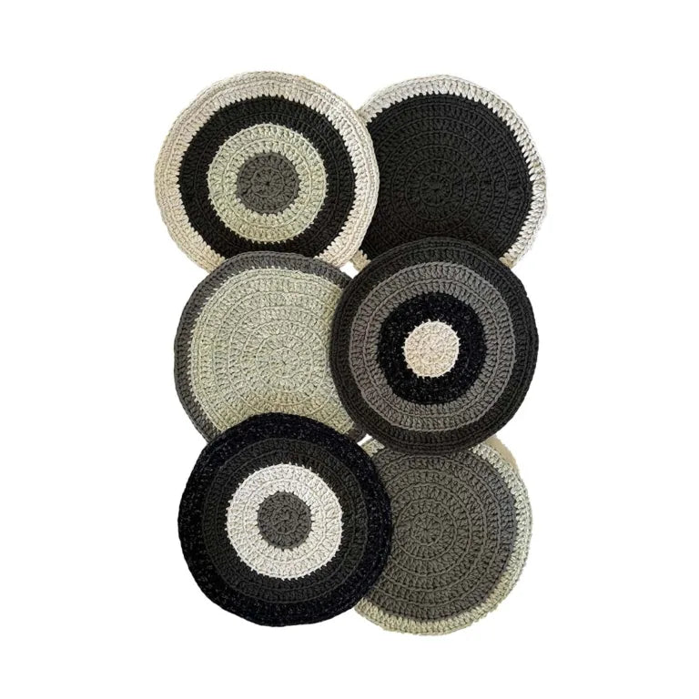 Image of Set of 6 Round Crochet Placemats / Dining Mats Charcoal Grey Silver Grey Premium