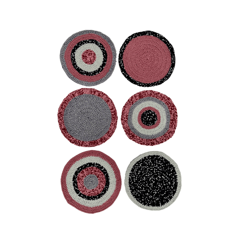 Image of Set of 6 Round Crochet Placemats / Dining Mats Old rose, Grey, Burgundy, Silver grey, Navy