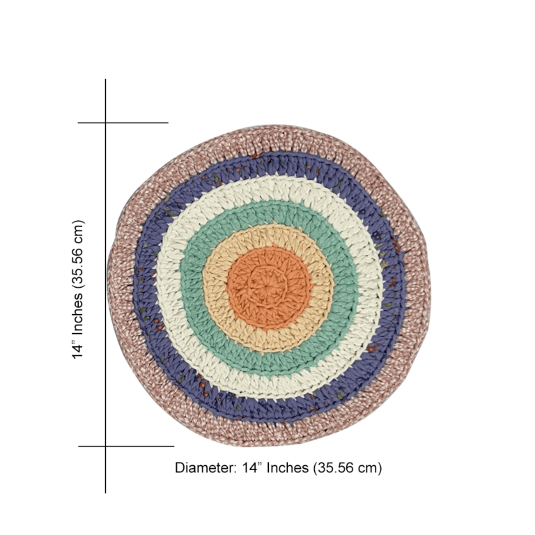 Image of Set of 6 Round Crochet Placemats / Dining Mats Green, Sea green, Purple, Peach, Off white