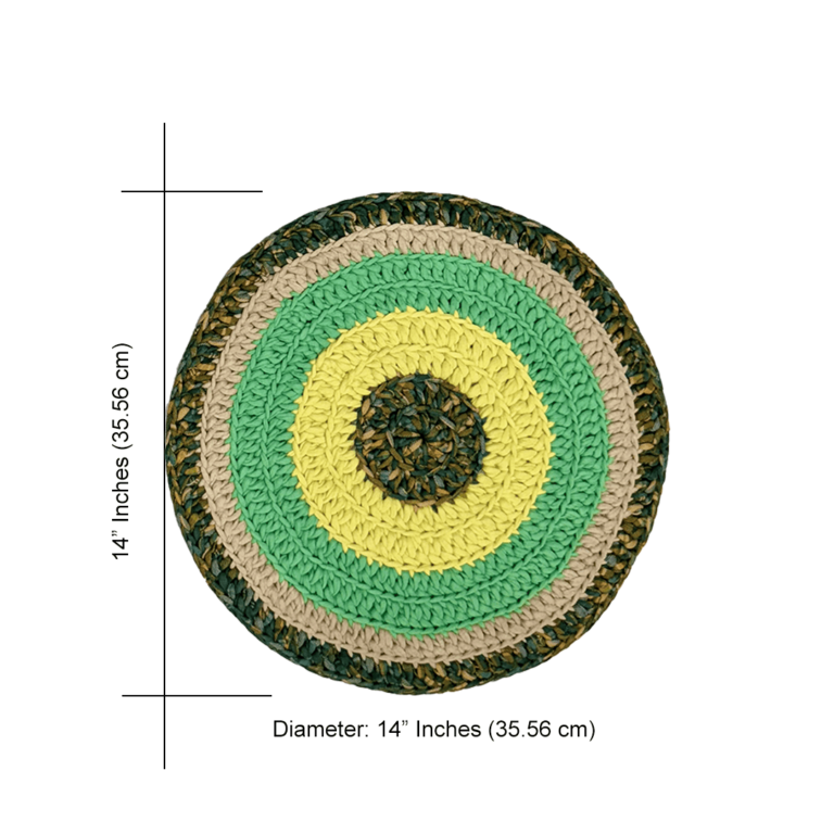 Image of Set of 4 Round Crochet Placemats / Dining Mats Sea green, Beige, Lemon