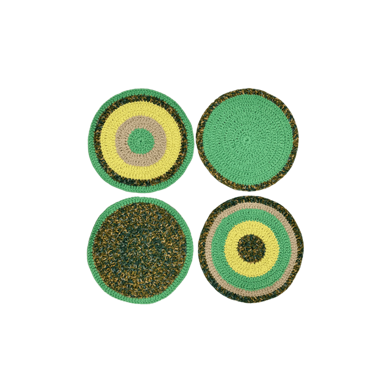 Image of Set of 4 Round Crochet Placemats / Dining Mats Sea green, Beige, Lemon