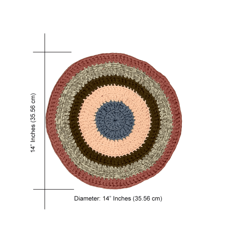 Image of Set of 6 Round Crochet Placemats / Dining Mats Pink, Denim blue, Brown, Beige, Navy, Off white