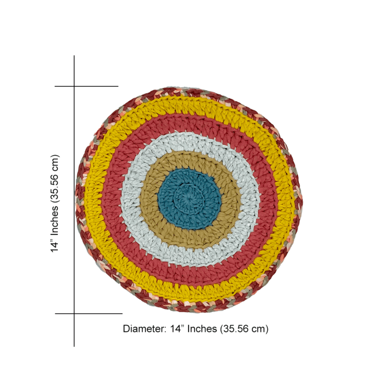 Image of Set of 6 Round Crochet Placemats / Dining Mats Coral, Blue, Light pink, Yellow, Beige, Light grey