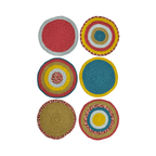 Set of 6 Round Crochet Placemats / Dining Mats Coral, Blue, Light pink, Yellow, Beige, Light grey