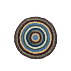 Round Crochet Floor Rug Aubergine, Blue, Moss green, Grey, Lemon, Light purple