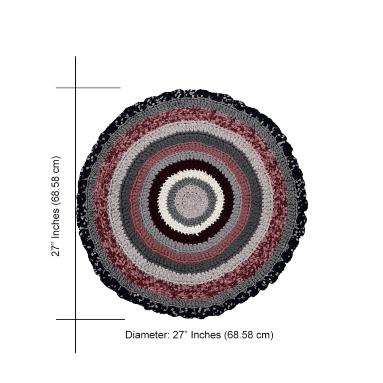 Image of Round Crochet Floor Rug Old rose, Grey, Burgundy, Silver grey, Navy