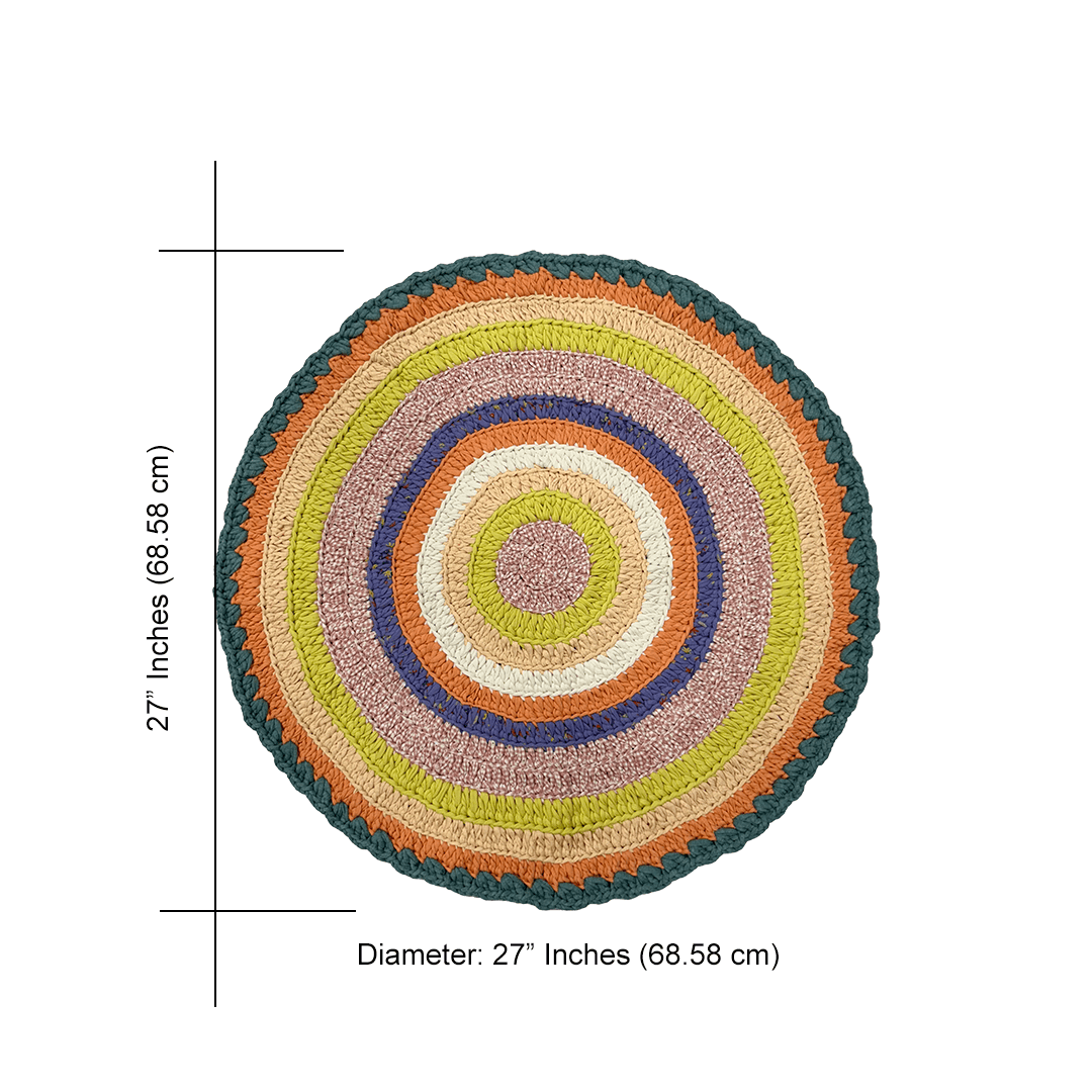 Image of Round Crochet Floor Rug Green, Sea green, Purple, Peach, Off white