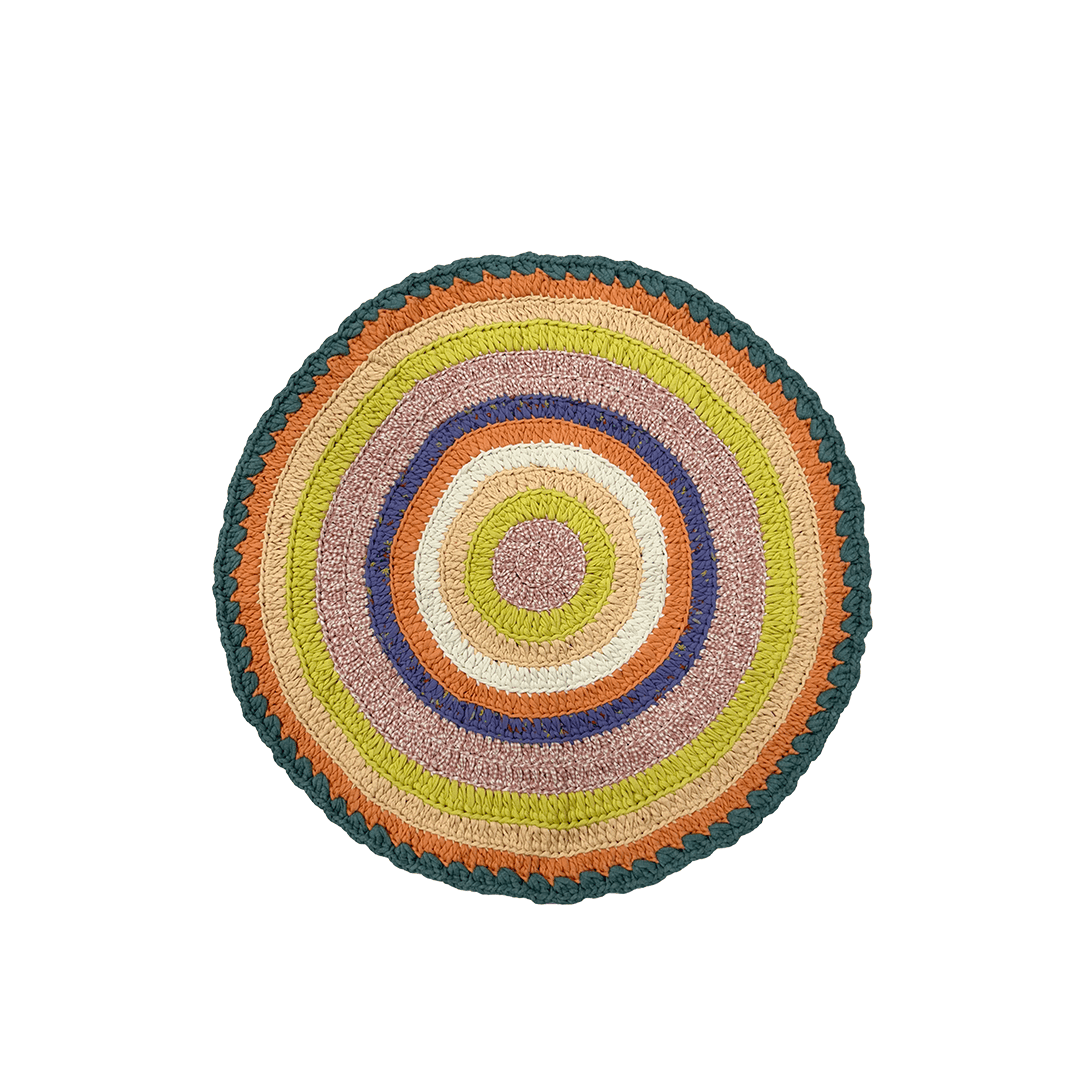 Image of Round Crochet Floor Rug Green, Sea green, Purple, Peach, Off white