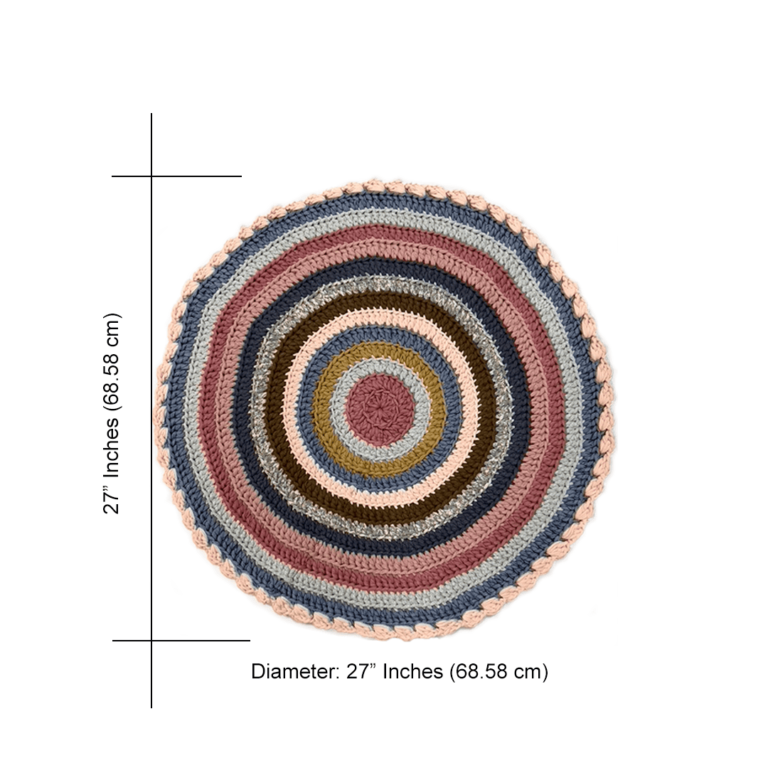 Image of Round Crochet Floor Rug Pink, Denim blue, Brown, Beige, Navy, Off white