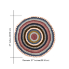 Round Crochet Floor Rug Pink, Denim blue, Brown, Beige, Navy, Off white