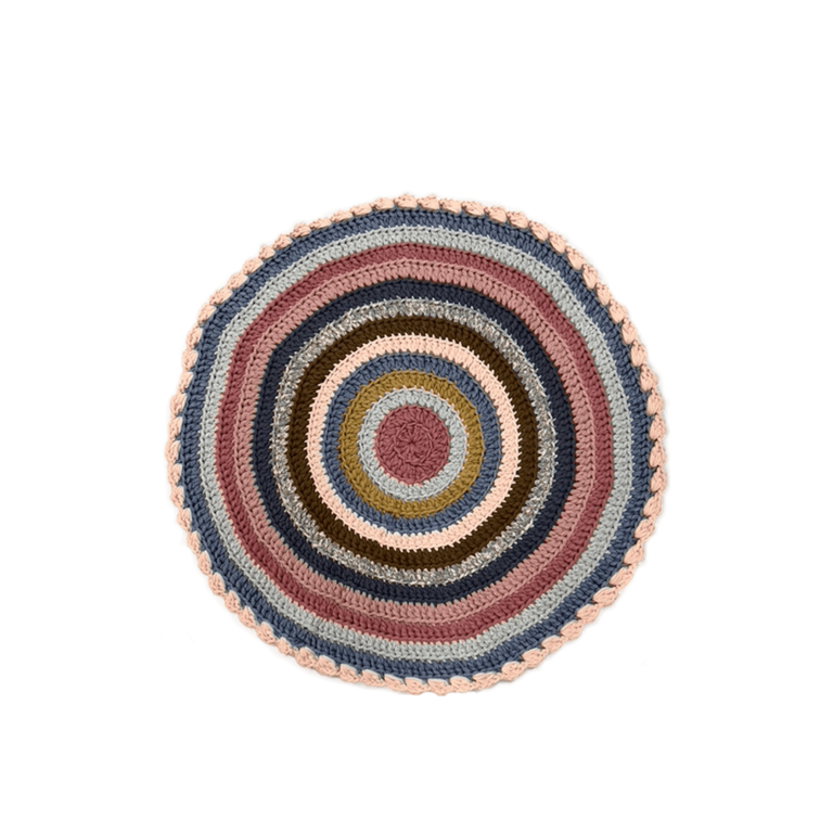Image of Round Crochet Floor Rug Pink, Denim blue, Brown, Beige, Navy, Off white