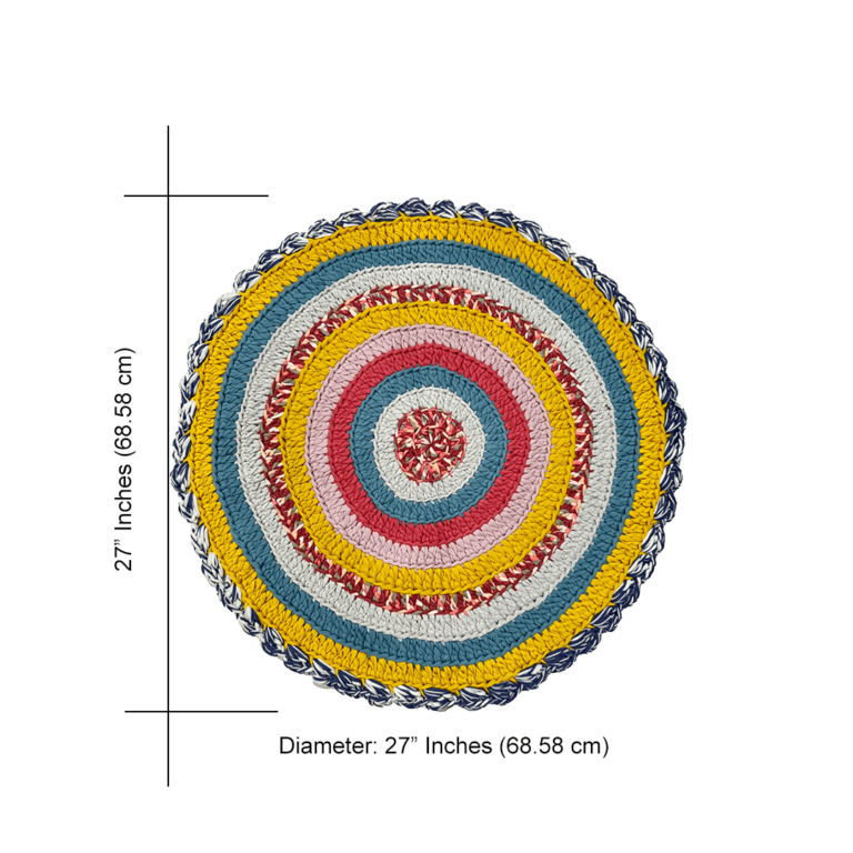 Image of Round Crochet Floor Rug Coral, Blue, Light pink, Yellow, Beige, Light grey