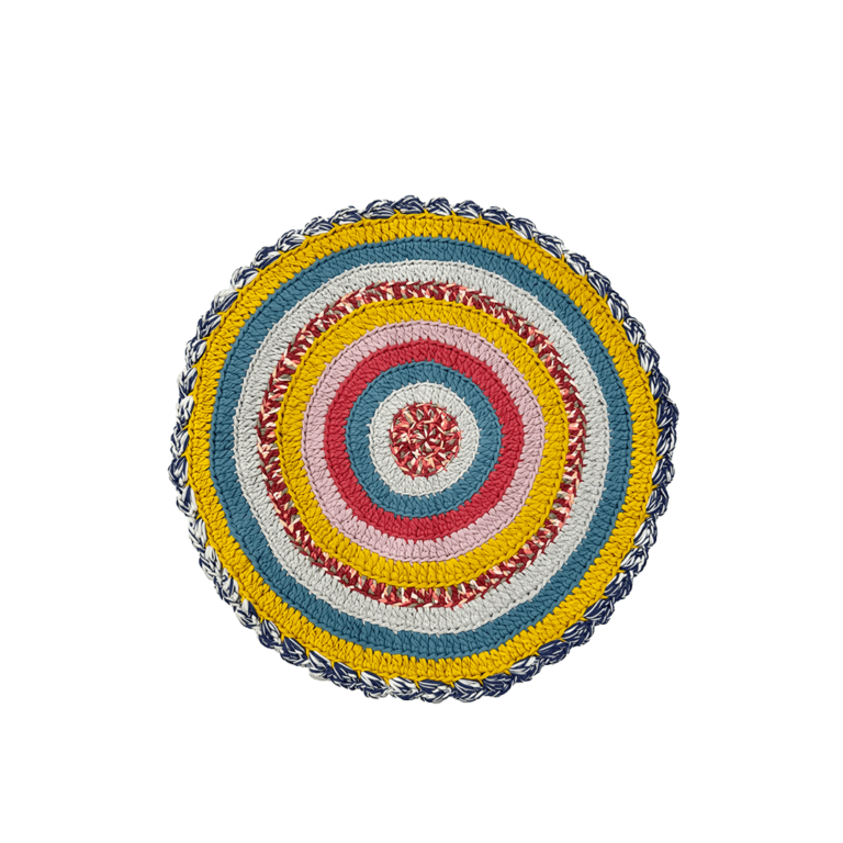 Image of Round Crochet Floor Rug Coral, Blue, Light pink, Yellow, Beige, Light grey