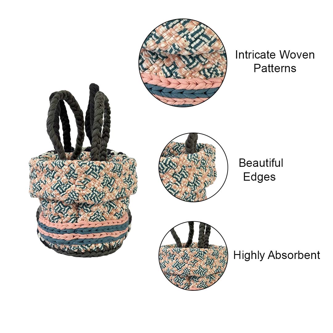 Image of Round Roll-up Basket Blue Off White Pink Grey Premium