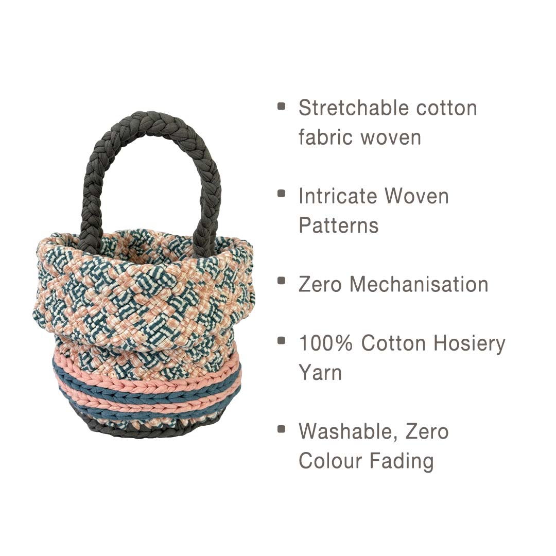 Image of Round Roll-up Basket Blue Off White Pink Grey Premium