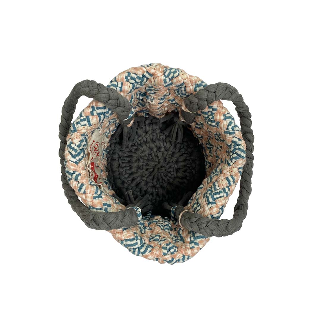Image of Round Roll-up Basket Blue Off White Pink Grey Premium