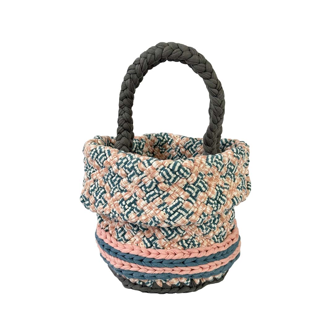Image of Round Roll-up Basket Blue Off White Pink Grey Premium