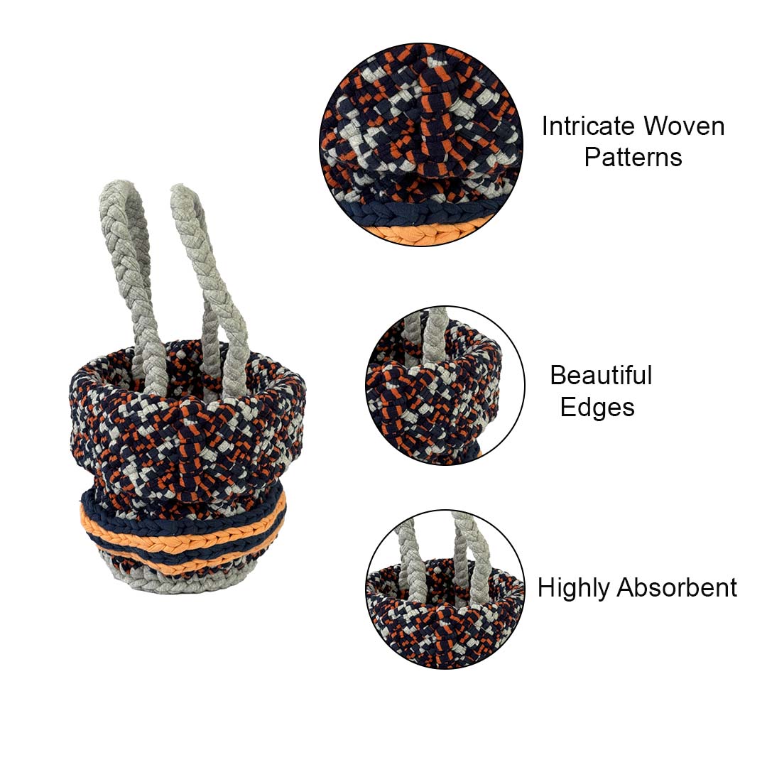 Image of Round Roll-up Basket Peach Navy Grey Premium
