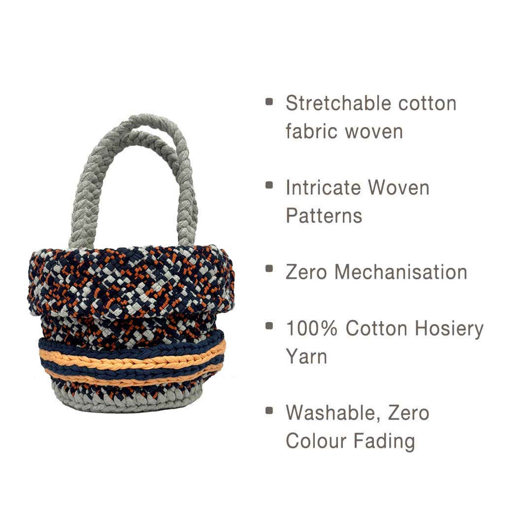 Image of Round Roll-up Basket Peach Navy Grey Premium