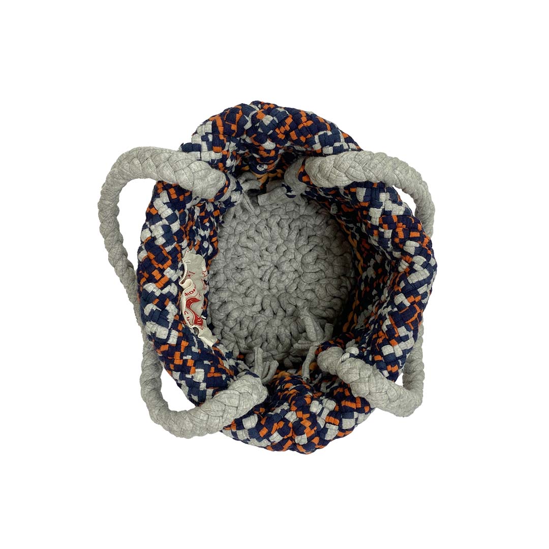 Image of Round Roll-up Basket Peach Navy Grey Premium