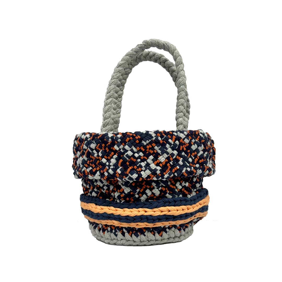 Image of Round Roll-up Basket Peach Navy Grey Premium