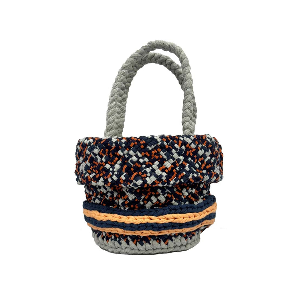 Round Roll-up Basket Peach Navy Grey Premium